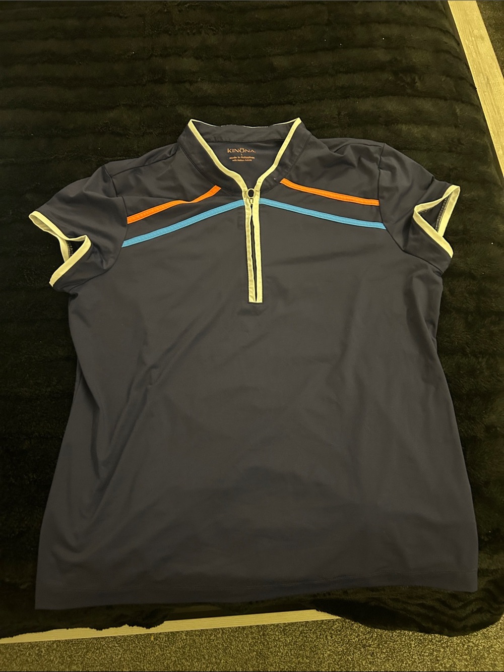 Kinona Navy Polo with Yellow Trim and Orange & Blue Accents